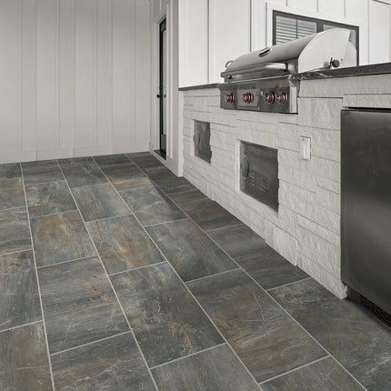 TRACE 12X24 MATTE — Gunmetal in a room setting