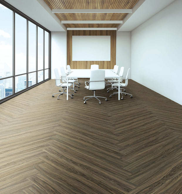 Resilient Philadelphia Commercial Endura 0736v 00150 Cinnamonwalnut Herringbone - Commercial Carpet Tile | ABQ Flooring Solutions